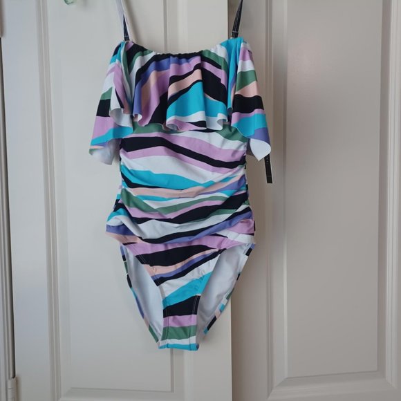 Tahari One Piece Striped Bathing Suit Size Small - Picture 3 of 6